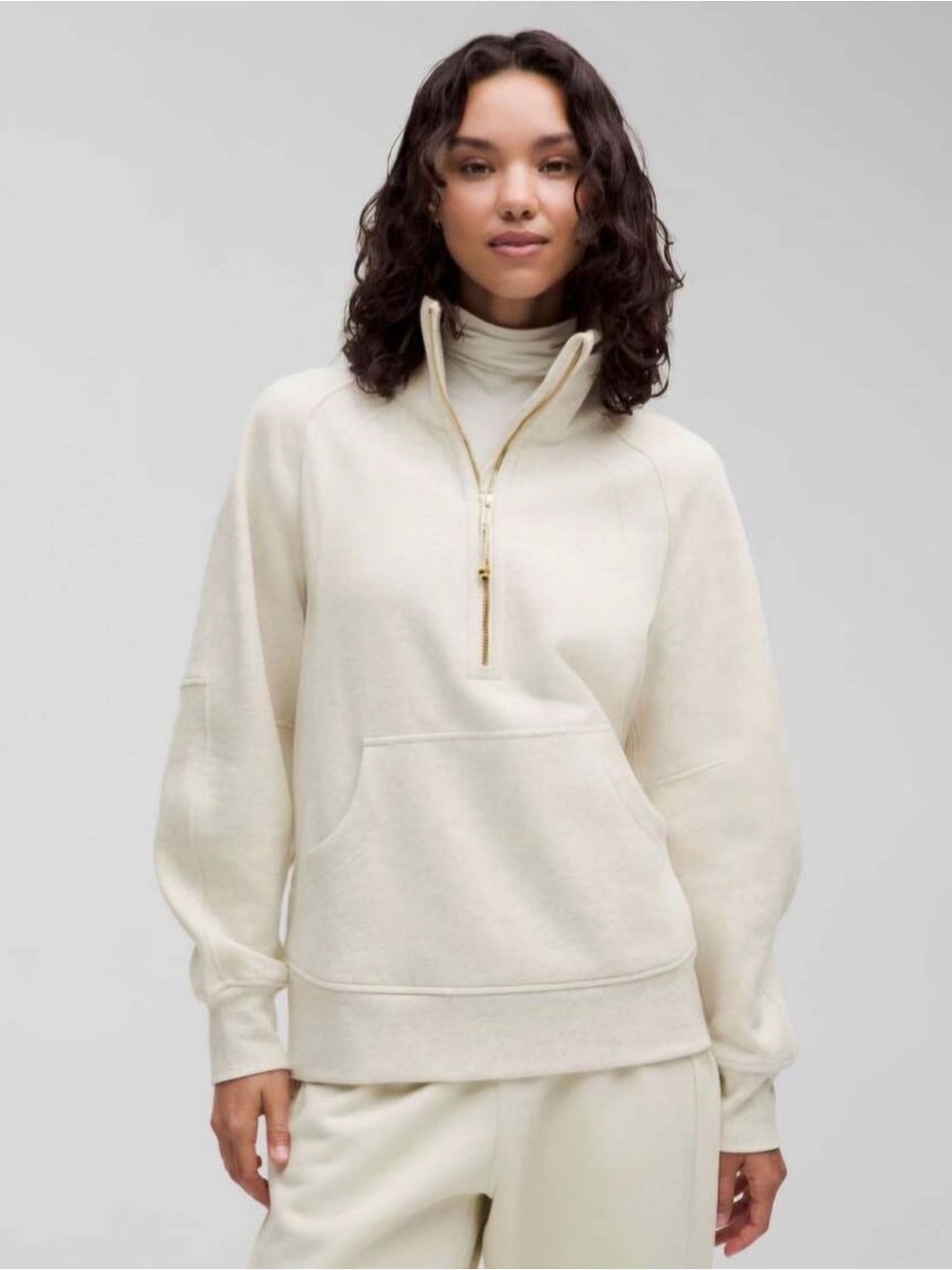 Lululemon Scuba Oversized Funnel Neck Half Zip Long Heathered Bone Gold XS/S